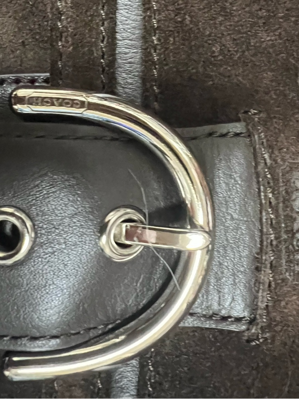 Coach Chocolate Brown Suede Buckle-Front Satchel with Leather Trim - Picture 4 of 4